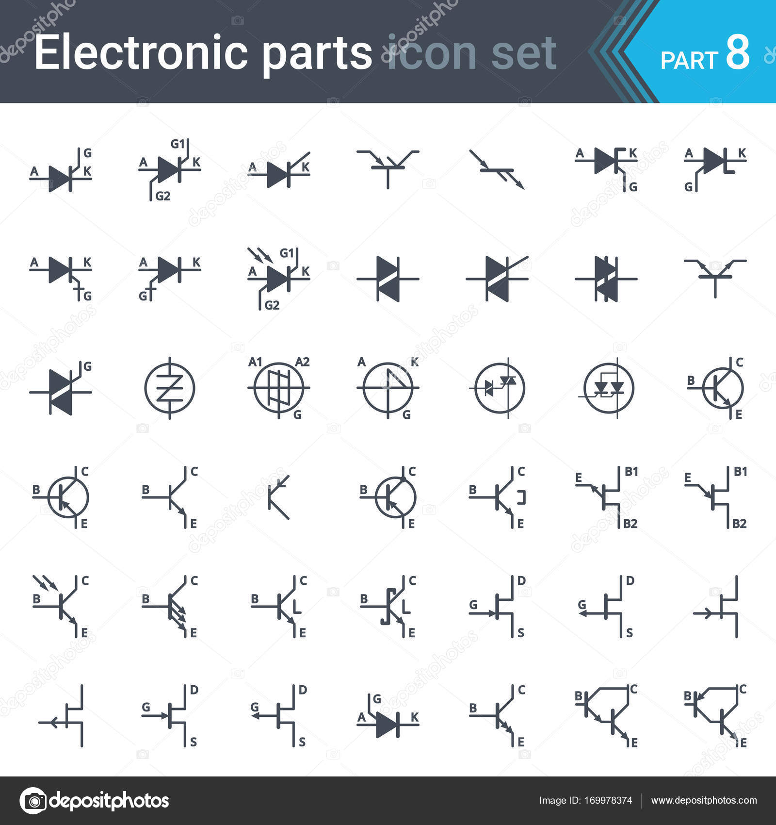 Electric And Electronic Circuit Diagram Symbols Set Of Thyristors Triacs Diacs And Transistors Vector Image By C Sylas83 Vector Stock 169978374