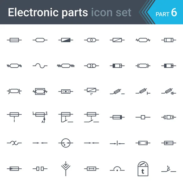 Elektrische en elektronische circuit diagram symbolen set zekeringen en de bescherming van de elektrische symbolen — Stockvector