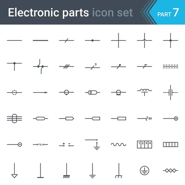 Elektromos és elektronikus áramkör diagram szimbólumok gyűjteménye vonalak, vezetékek, kábelek és elektromos vezetékek — Stock Vector