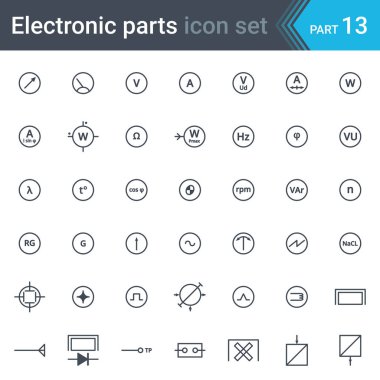 Elektrik araçları, metre ve kayıt cihazları elektrik ve elektronik devre diyagramı simgeler kümesi