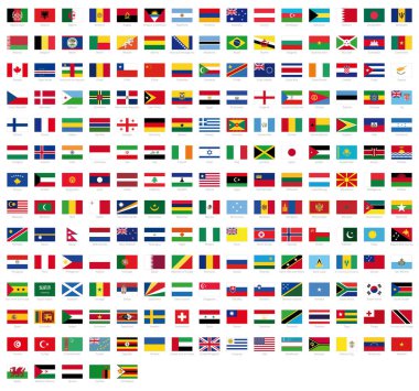 İsimleri - yüksek kalite ile dünyanın tüm ülke bayrakları bayrak beyaz arka plan üzerinde izole vektör