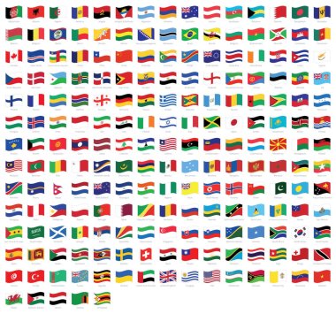 Bayrak beyaz arka plan üzerinde izole tüm ulusal dünya dalgalanan bayrakları ile isimleri - yüksek kaliteli vektör