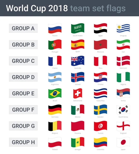 Copa Del Mundo 2018 Banderas Ondeando Equipo Grupos Copa Campeonato — Vector de stock