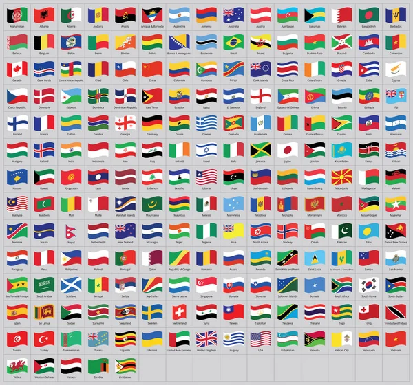 Všechny Vlající Vlajky Států Celého Světa Názvy Vysoce Kvalitní Vektorové — Stockový vektor
