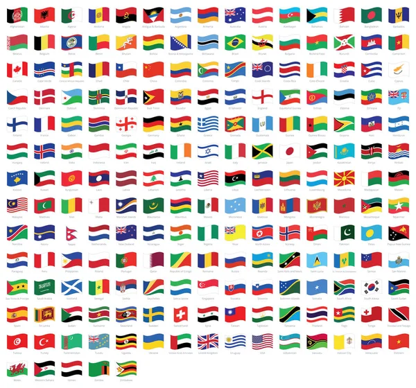 Todas Las Banderas Del Mundo Nacional Ondeando Con Nombres Bandera — Archivo Imágenes Vectoriales