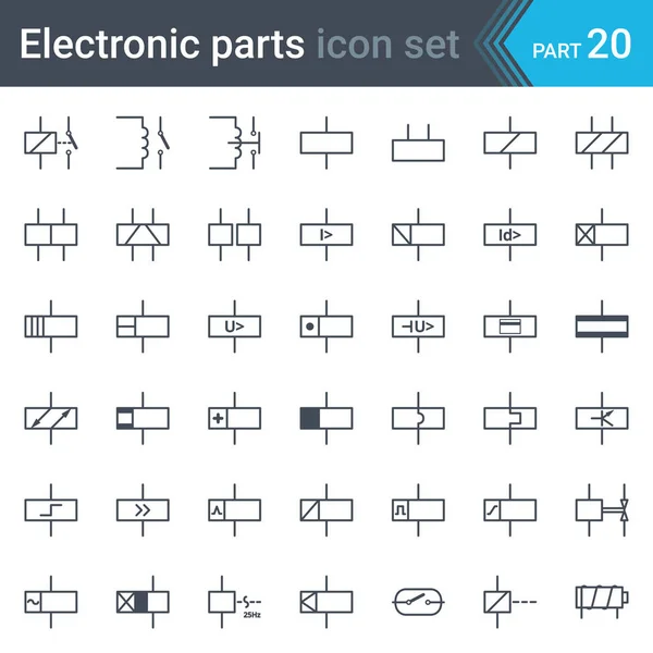 Conjunto Completo Vetores Símbolos Elementos Diagramas Circuitos Elétricos Eletrônicos Relés — Vetor de Stock