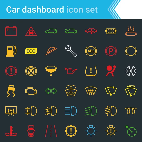 Interfaz Colorida Del Tablero Instrumentos Del Coche Conjunto Iconos Indicadores — Vector de stock