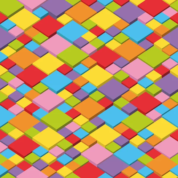 カラフルな等尺性シームレス パターン ランダムなキューブ パズルのベクトルの背景 — ストックベクタ