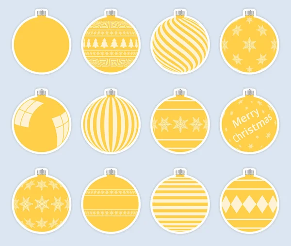 神奇的 黄色的圣诞球贴纸孤立在灰色的背景 高质量的圣诞节彩礼向量集 — 图库矢量图片