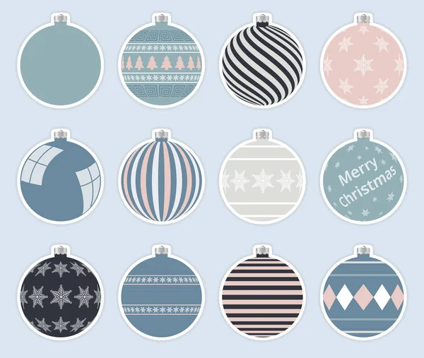 神奇的 五彩缤纷的圣诞球贴纸被灰色背景隔离了 高质量的圣诞节彩礼向量集 — 图库矢量图片
