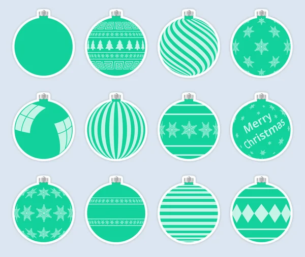 Magic Aquamarijn Kerstballen Stickers Geïsoleerd Grijze Achtergrond Hoge Kwaliteit Vector — Stockvector