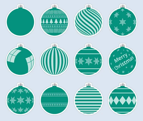 Stickers Boules Noël Magiques Vert Foncé Isolé Sur Fond Gris — Image vectorielle