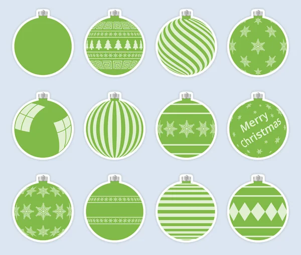 Stickers Boules Noël Magiques Vert Clair Isolé Sur Fond Gris — Image vectorielle