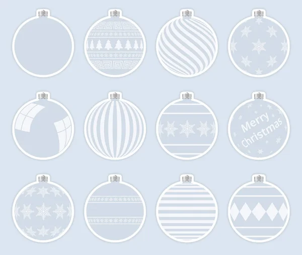 神奇的 浅灰色的圣诞球贴纸在灰色背景上隔离开来 高质量的圣诞节彩礼向量集 — 图库矢量图片