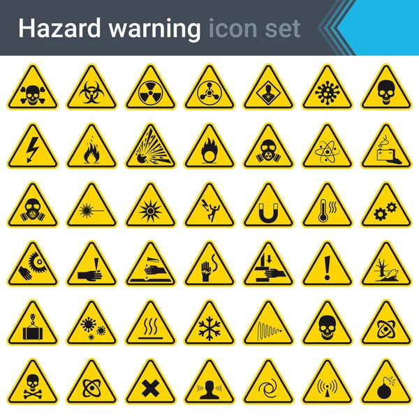 Hazard Warning Signs Yellow Triangles Set Signs Warning Danger High — Stock Vector