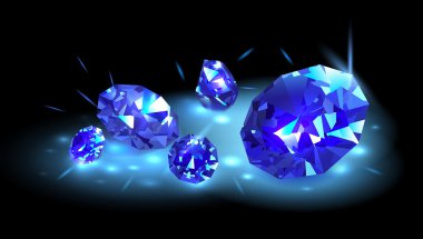 Mavi mücevher Safir siyah arka plan. Vektör çizim.