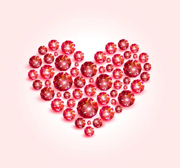 Valentin composé de diamants rouge vif sur fond rose clair. Illustration vectorielle . — Image vectorielle