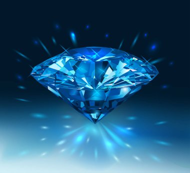 Güzel mavi taş darck mavi zemin üzerine safir. Vektör çizim.