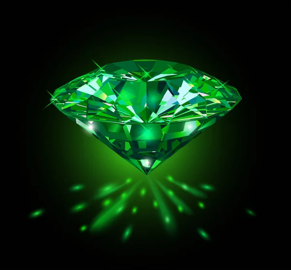 Mooie groene gem emerald op zwarte achtergrond. Vectorillustratie. — Stockvector