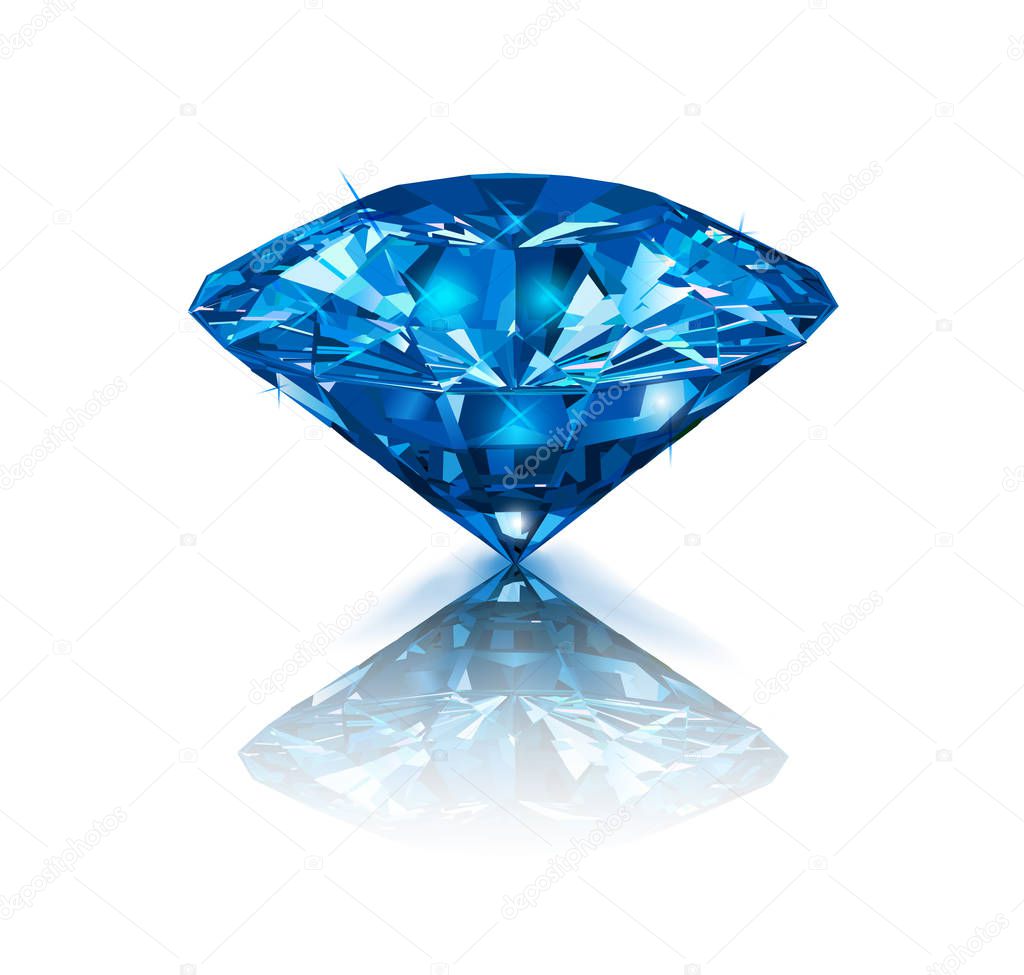 Beautiful blue gemstone sapphire on white background. Vector illustration.
