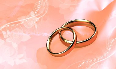 Arka plan rengi çay gül düğün halkalar. Dijital illüstrasyon.