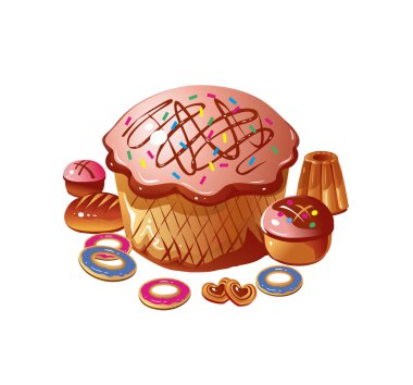 Ekmek. Ekmek. Mutfak Ürünleri. Kek. Vektör çizim.