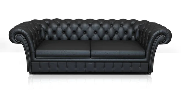 Sofá de couro preto isolado no fundo branco. 3 d ilustração . — Fotografia de Stock