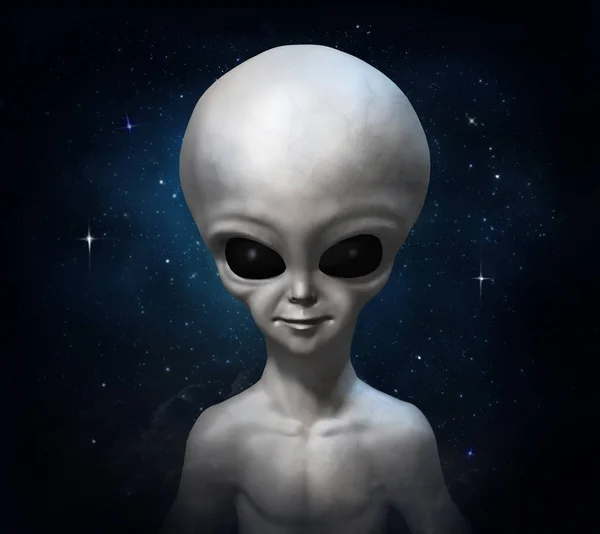 Porträtt Grå Alien Bakgrunden Kosmos Illustration — Stockfoto