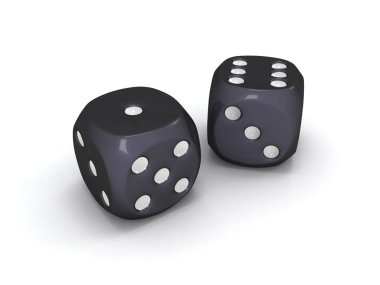 Beyaz arka plan üzerinde izole iki siyah zar. 3D halat. 