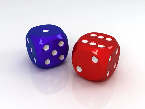 Two Dice Blue Red Isolated White Background Ilustration — Stock Photo, Image
