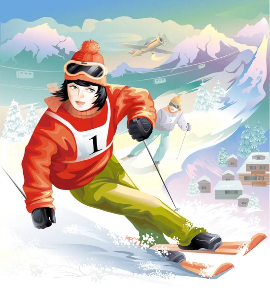 Woman skier. winter sports. Olympic games. Vector illustration.