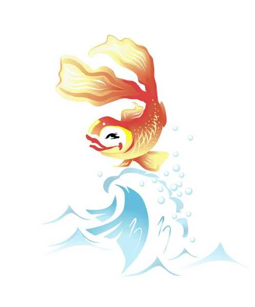 Goldfish Onda Mar Ilustração Vetorial —  Vetores de Stock