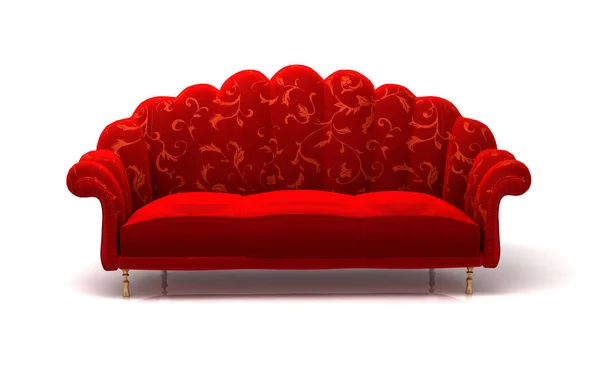 Canapé Classique Velours Rouge Forme Coquille Isolée Sur Blanc Illustration — Photo