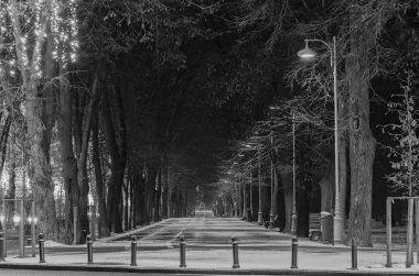 Sokak Avrupa şehrinden gece kış zaman, Bükreş Romanya