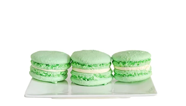 Zielony słodki macaroons pistacjowy, Francuska tradycyjne, krem — Zdjęcie stockowe