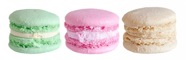 Çok renkli tatlı macaroons, yeşil, pembe, kahve — Stok fotoğraf