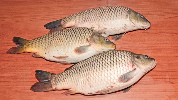 Sazan balıkları yakın kadar çiğ et, ahşap arka plan üzerinde izole 