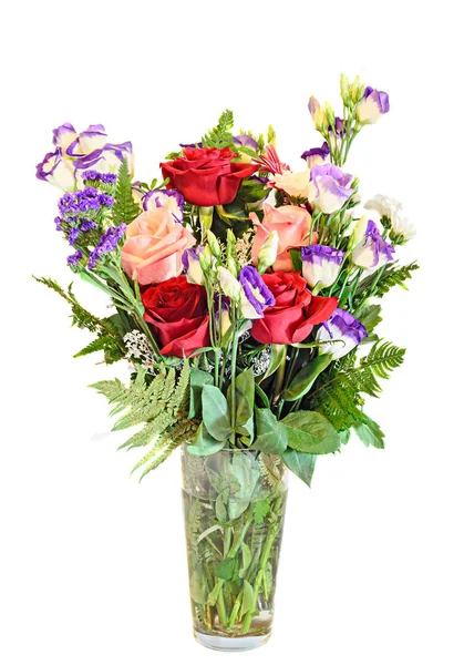 Buket renkli gül çiçek, eustoma ve krizantem — Stok fotoğraf