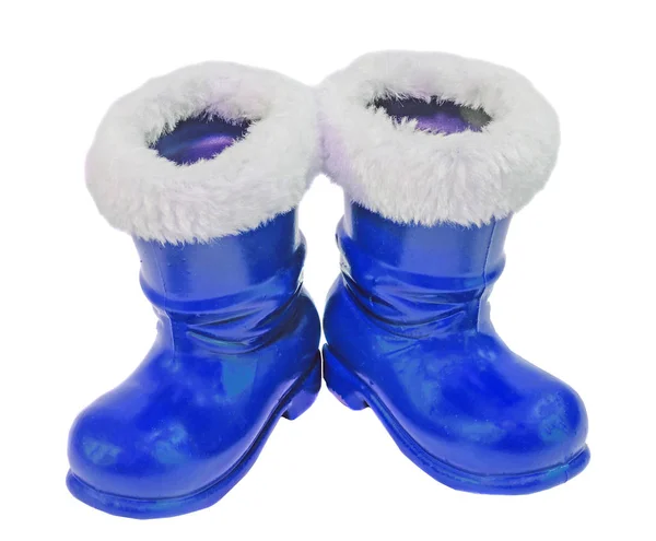 Bottes bleues du Père Noël, chaussures. Saint Nicholas bottes cadeaux — Photo