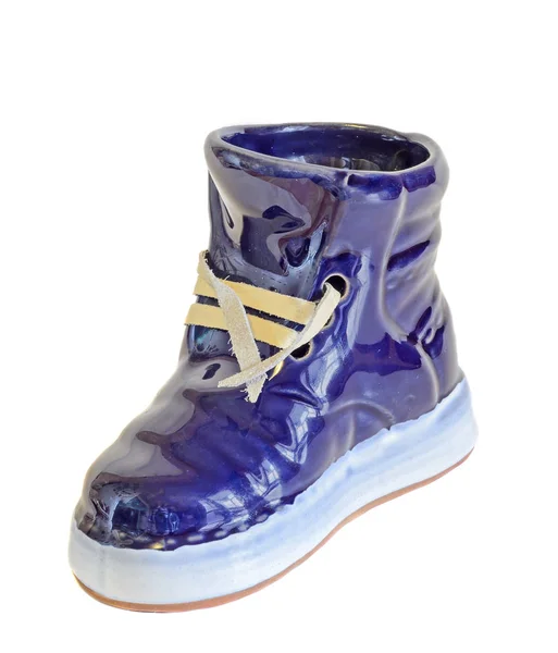 Modrý keramický boty, tenisky, Detailní záběr, izolovanou, bílé pozadí — Stock fotografie