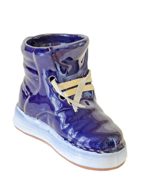 Modrý keramický boty, tenisky, Detailní záběr, izolovanou, bílé pozadí — Stock fotografie