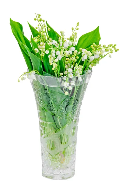 Flores brancas de Convallaria majalis em um vaso transparente — Fotografia de Stock