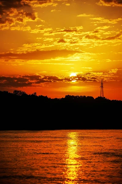 Solnedgång på Donau från Rumänien, Europa — Stockfoto