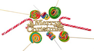 Sarı sparkley neşeli Christams yazmak, renkli şeker harflerle