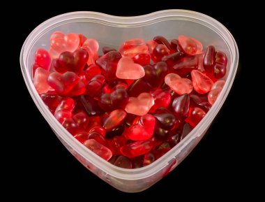 Dolu saydam kalp şekli vazo (kase) (kırmızı renkli)