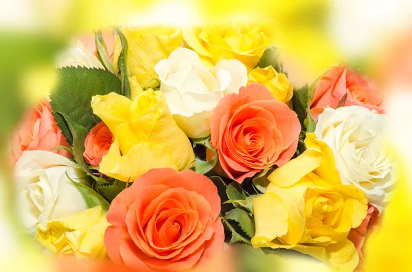 Flores rosas blancas, naranjas y amarillas, detalles, de cerca. Rosas de San Valentín . — Foto de Stock