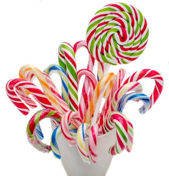 生动的彩色糖果圣诞树枝，棒棒糖，螺旋形状 — 图库照片