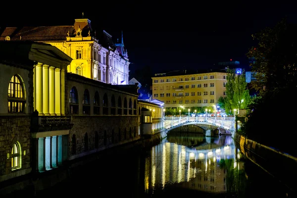 Üçlü köprü şehir merkezinin Ljubljana ve nehir Ljubljanica