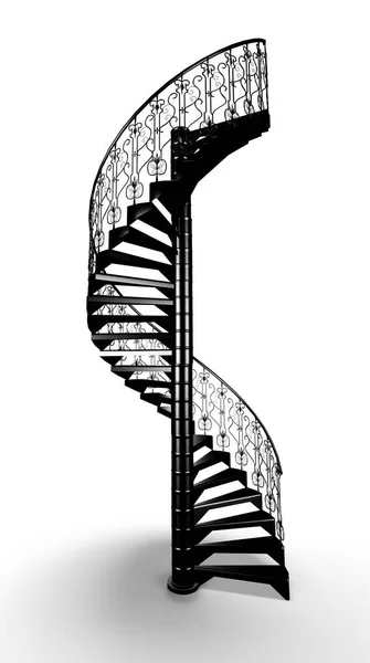 Zwarte gesmede spiraal trap 3d weergegeven op witte achtergrond — Stockfoto