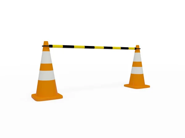 Two traffic cones with black and yellow jumper, 3d rendered on white background — Stock Photo, Image
